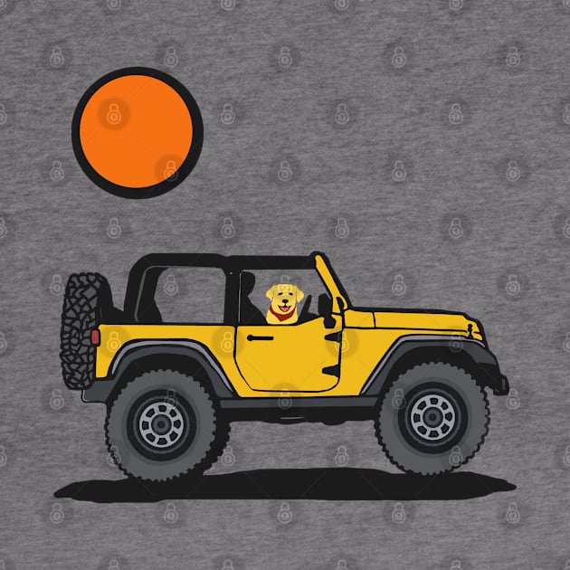 Yellow 4x4 with Dog Rider by Trent Tides